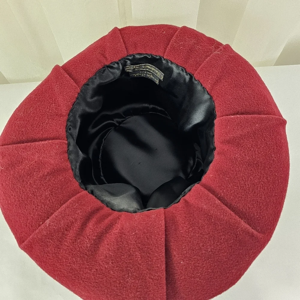 Georgia Hughes New York Handmade maroon / deep burgundy ruffled fancy hat